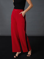 Women Red Side Tape Straight Pants