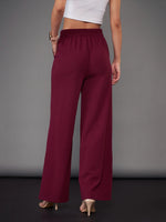 Women Burgundy Front Darted Palazzo Pants