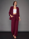 Women Burgundy Front Darted Palazzo Pants