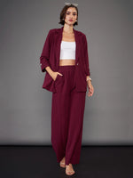 Women Burgundy Front Darted Palazzo Pants