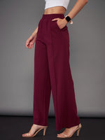 Women Burgundy Front Darted Palazzo Pants