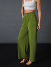 Women Olive Front Darted Palazzo Pants