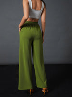 Women Olive Front Darted Palazzo Pants