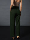 Women Olive Front Darted Strechable Pants