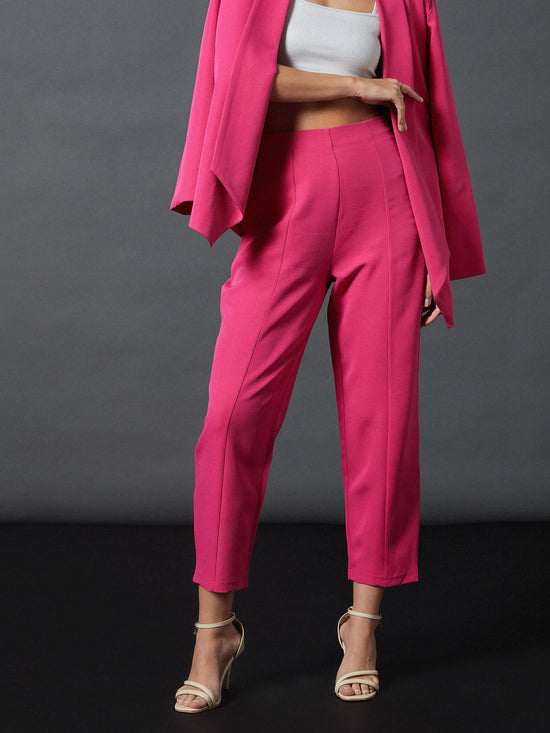 Women Pink Front Darted Balloon Fit Pants