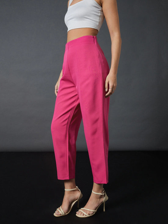 Women Pink Front Darted Balloon Fit Pants