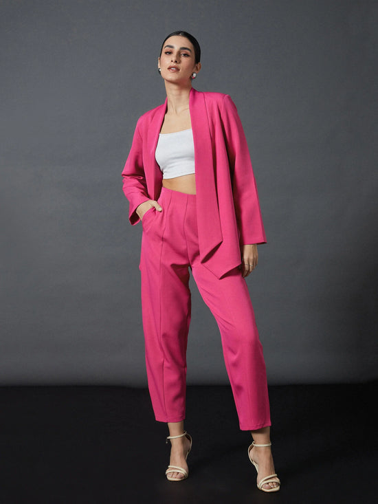 Women Pink Front Darted Balloon Fit Pants