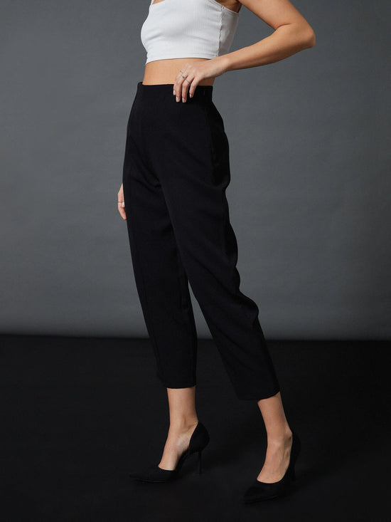 Women Black Front Darted Balloon Fit Pants