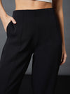 Women Black Front Darted Balloon Fit Pants