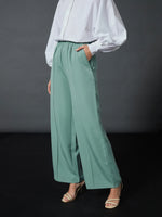 Women Blue Front Darted Palazzo Pants