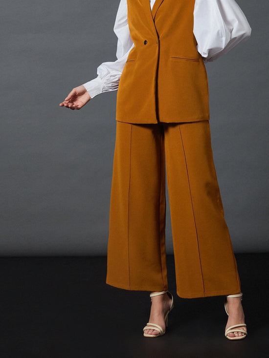 Women Mustard Front Darted Palazzo Pants