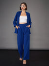 Women Royal Blue Front Button Blazer