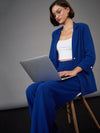 Women Royal Blue Front Button Blazer