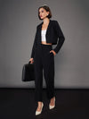 Women Black Notch Collar Crop Blazer