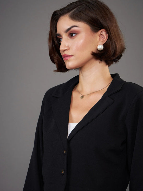 Women Black Notch Collar Crop Blazer