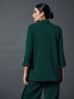 Women Emerald Green Front Button Blazer