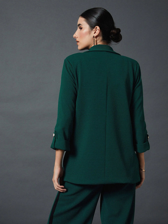 Women Emerald Green Front Button Blazer