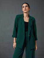 Women Emerald Green Front Button Blazer