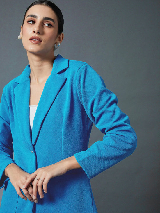 Women Turquoise Slim Fit Blazer