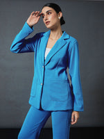 Women Turquoise Slim Fit Blazer