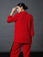 Women Red Front Button Blazer