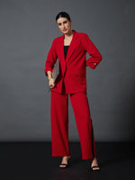 Women Red Front Button Blazer