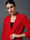 Women Red Front Button Blazer