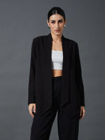 Women Black Shawl Collar Front Open Blazer