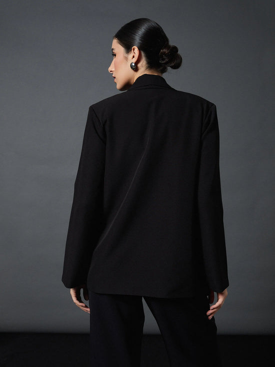 Women Black Shawl Collar Front Open Blazer