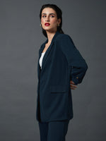 Women Airforce Blue Longline Front Open Blazer