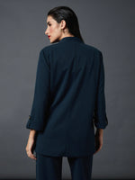 Women Airforce Blue Longline Front Open Blazer