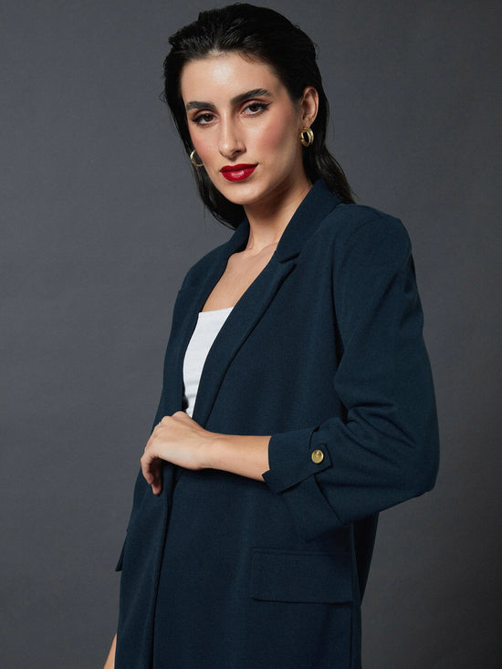 Women Airforce Blue Longline Front Open Blazer