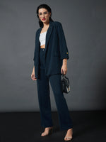 Women Airforce Blue Longline Front Open Blazer