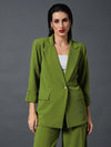 Women Olive Front Button Blazer