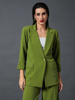 Women Olive Front Button Blazer