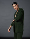 Women Olive Longline Front Open Blazer