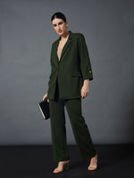 Women Olive Longline Front Open Blazer