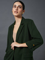 Women Olive Longline Front Open Blazer