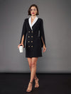 Women Black Cape Sleeves Blazer Dress