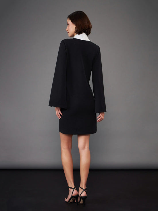 Women Black Cape Sleeves Blazer Dress