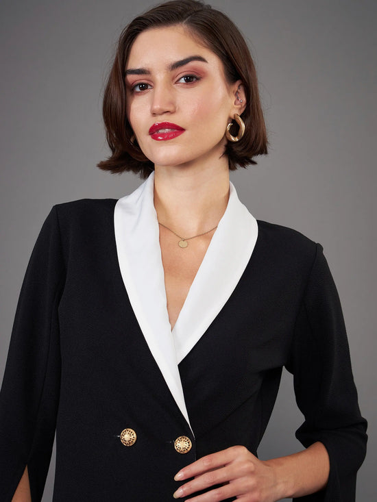 Women Black Cape Sleeves Blazer Dress