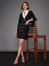 Women Black Cape Sleeves Blazer Dress