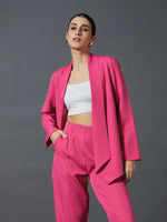 Women Pink Shawl Collar Front Open Blazer