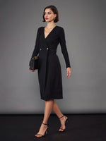 Women Black Blazer Midi Dress