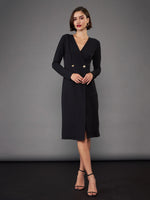 Women Black Blazer Midi Dress