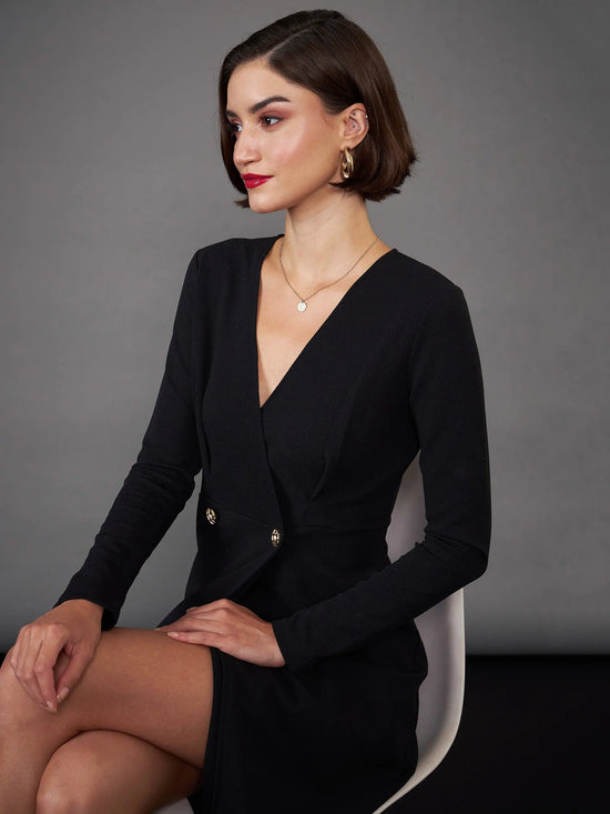 Women Black Blazer Midi Dress