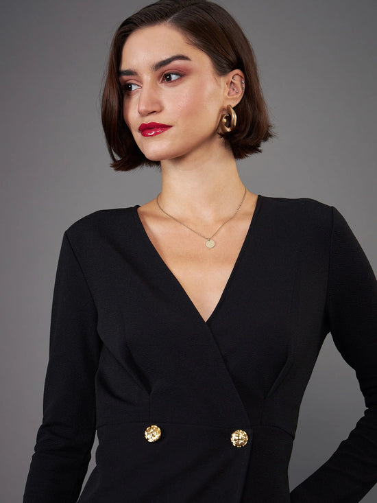 Women Black Blazer Midi Dress