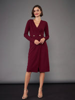 Women Burgundy Blazer Midi Dress