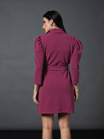 Women Mauve Puff Sleeves Blazer Dress