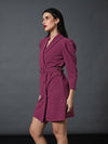 Women Mauve Puff Sleeves Blazer Dress